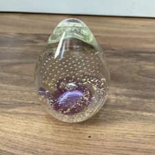 Vintage Paperweight Art Glass purple  & Gold Details Egg Shaped Heavy 