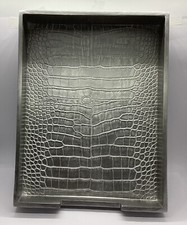 2 Silver Faux Reptile Snakeskin A4 File Tray Document Holder Office Desktop Wood