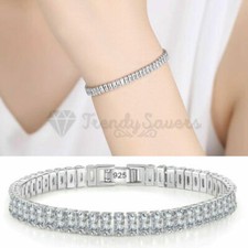 New 925 Sterling Silver Filled Emerald Cut Cubic Zirconia Inlaid Tennis Bracelet