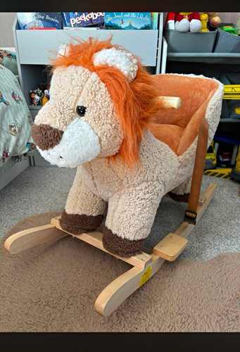 Plush lion wooden rocking - wooden,