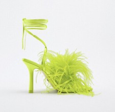 ZARA WOMAN NWT SS22 GREEN HIGH-HEEL SANDALS WITH FEATHERS SIZES 41322/010 💃🏻
