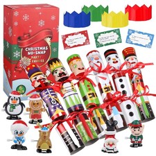 DERAYEE 6 Pack Christmas Crackers Christmas Wind Up Toys and Party Hats for Kids