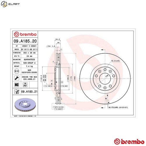 Brake disc a185 - brake,