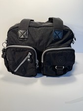 Kipling Original Over Shoulder Bag, Black With Silver Zips 2 Front 1 Back Pocket