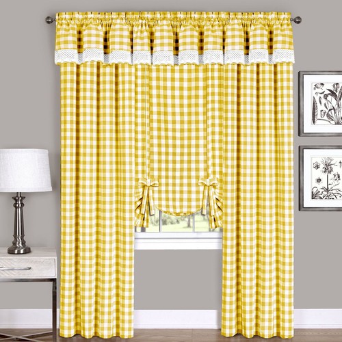 Checked window curtain drape - checked,