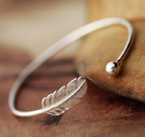 Silver feather bracelet indian - silver,