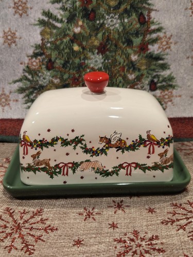Christmas butter dish woodland - butter,