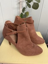 Next Shoes Size 4 Wide Ladies Dusty Pink Faux Suede Bootie High Heel Buckle 