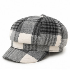 Grey tweed check baker boy - boy, hat