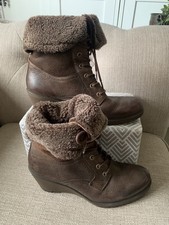 Ecco Womens Expresso Shearling Boots Lace Up Wedge Heel EU 38 UK 5