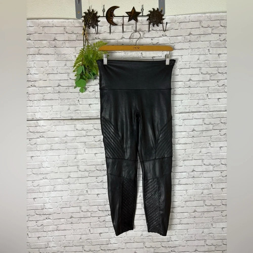 Spanx black faux leather moto - faux,