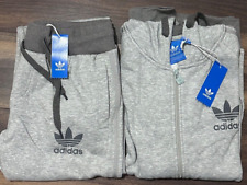 Mens Adidas Fleece  Full Tracksuit Original SPO Hoodie & Trousers Grey S-XL