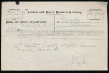 Original Railway Paperwork Item,  London & North Western Railway  Oct-11-1892