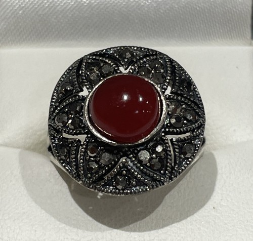 Vintage silver red carnelian - red,