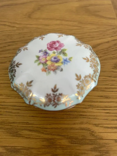 Dresden china lidded trinket - china,
