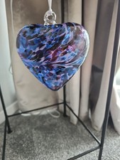 GLASS HEART  ORNAMENT HANGING ON A RIBBON BLUE / TURQUOISE-EXCELLENT CONDITION 