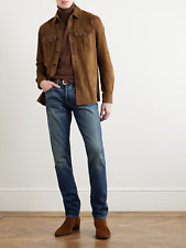 Mens Brown Suede Shirt Leather Trucker Jacket Custom Made Size S M L XL 2XL 3XL