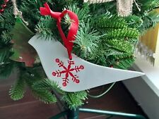 CHRISTMAS CERAMIC HANGING DOVE RED  & WHITE TREE DECORATION BIRD RIBBON XMAS