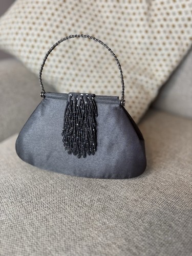 Vintage grey satin beaded - grey,