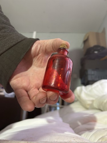 Small red glass bottle - glass,