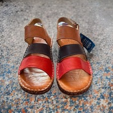 Pavers leather Sandals Small Wedge Tan Blue Red Size EU39 UK6 Summer Holiday NWT