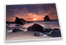 Sunset Beach Seascape Cove Pink CANVAS FLOATER FRAME Wall Art Print Picture