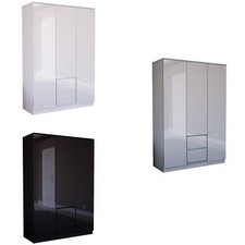 Modern Wooden Wardrobe High Gloss 3 Door 2 Drawers Compact Bedroom Furniture