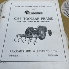Vintage Ford 8N-AN tractors rear tool bar frame C66 Ransomes  instructions/part 