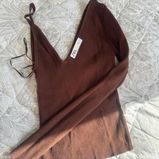 Zara brown top one shoulder s small new no tags ribbed Long Sleeve Tan