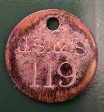 Colliery Pit Check Tally Token marked J S & S 119