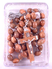 OLIVE WOOD ROSARY   Oval Beads   Italian Made
