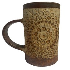 Quantock Design Stoneware Mug Tankard Stylised Flower 20th Century Rustic Earthy