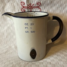 Vintage Enamel Measuring Jug White and Blue Trim  Kitchenalia 1 Pint 40's 50s