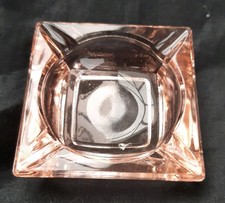 Vintage pink glass ashtray, Art Deco. Square shape with four cigarette rests