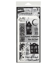 Stampers Anonymous Tim Holtz  Stamps + Stencil Halloween Ghost Town  THMM194
