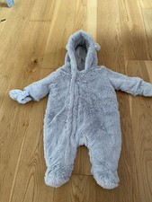 Grey Soft Fluffy Fur Snow Suit Age 0/3 Months By Mothercare