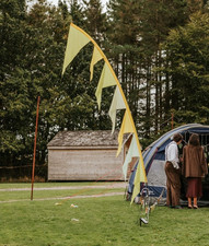 1no. Large 3.8m Triangular Bali Flag Festival with Pole & Ground Spike, Yellow