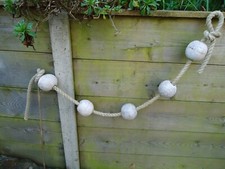 5 Large Fishing Boat Net Floats On Rope 149 cm -Buoys Trawler- Nautical Garden