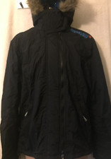 NEW £80 MENS SUPERDRY LARGE POP ZIP FUR HOODED ARCTIC WINDCHEATER BLACK & BLUE