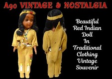 Native American Indian 8" Doll, Traditional Costume Suede & Beads; Vintage Item