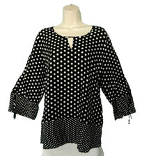 GERRY WEBER Black Polka Dot 3/4 Sleeve Round Neck Key Hole Blouse, 16, NWOT