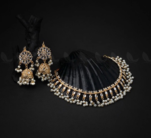 Pakistani gold sheesha kundan - gold,