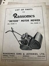 Ransomes Meteor Motor Mower  20 & 24 Inch MK 12 & 15 Parts Lists