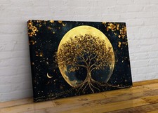 Tree of Life Gold Moon Abstract Canvas Wall Art Picture Print Gustav Klimt Style