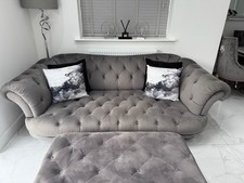 GREY PLUSH 3 SEATER SOFA &