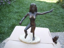 Vintage MCM Egyptian Revival Cleopatra Bronze Figurine Statue On Marble 10in