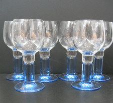 6x Bormioli Rocco Thema Ice Blue & Clear Thick Stem Wine Glasses-Excellent Cond.