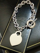  Large Chunky Personalised Heart Toggle Link Stainless Steel Bracelet, Christmas