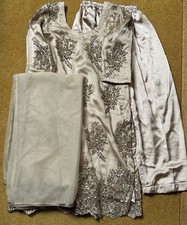 Women’s Indian 3 Piece Suit, Gold, Gold Net With Gold Sequins, Matching Dupatta