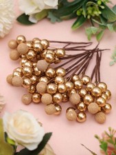 12pcs Gold Glitter Foam Artificial Berry Stems Christmas Picks Tree Ornament DIY